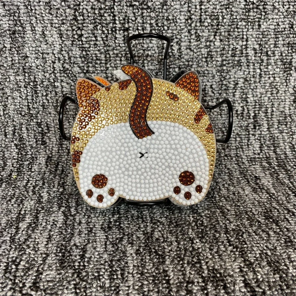 Unbranded Cat Butt Coaster Set 8pc Multicolor Rhinestone Diamond Art Home Decor
